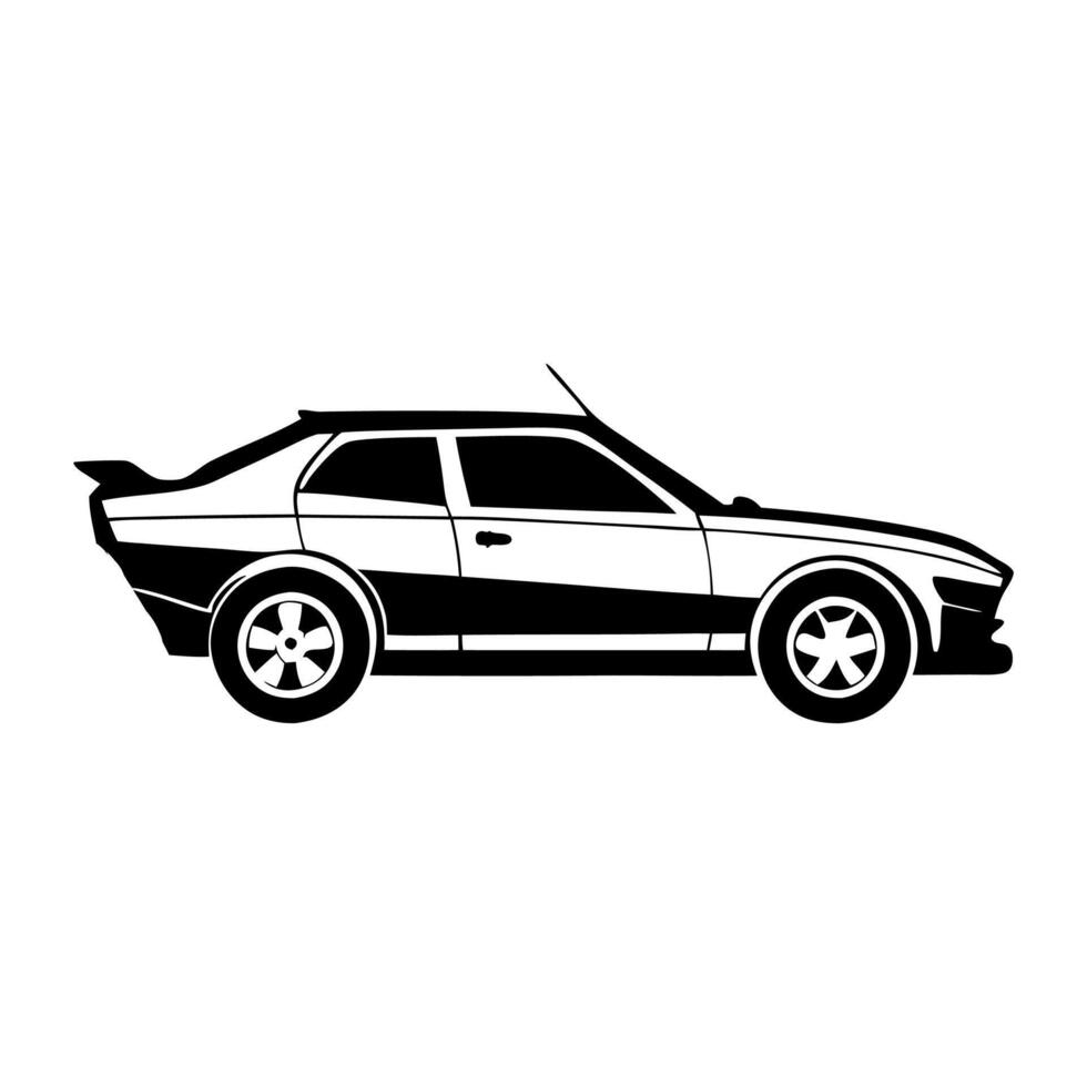 A black and white silhouette of a car vector