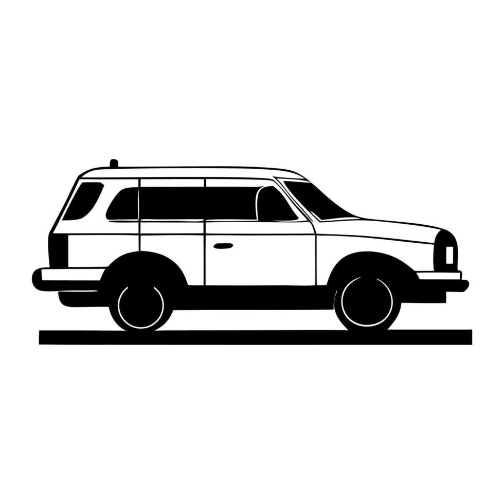 A black and white illustration of a car vector