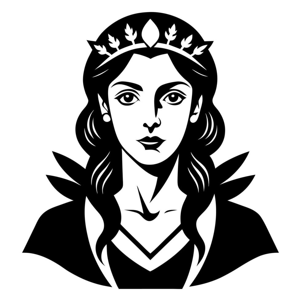 A black and white illustration of a woman with a crown vector