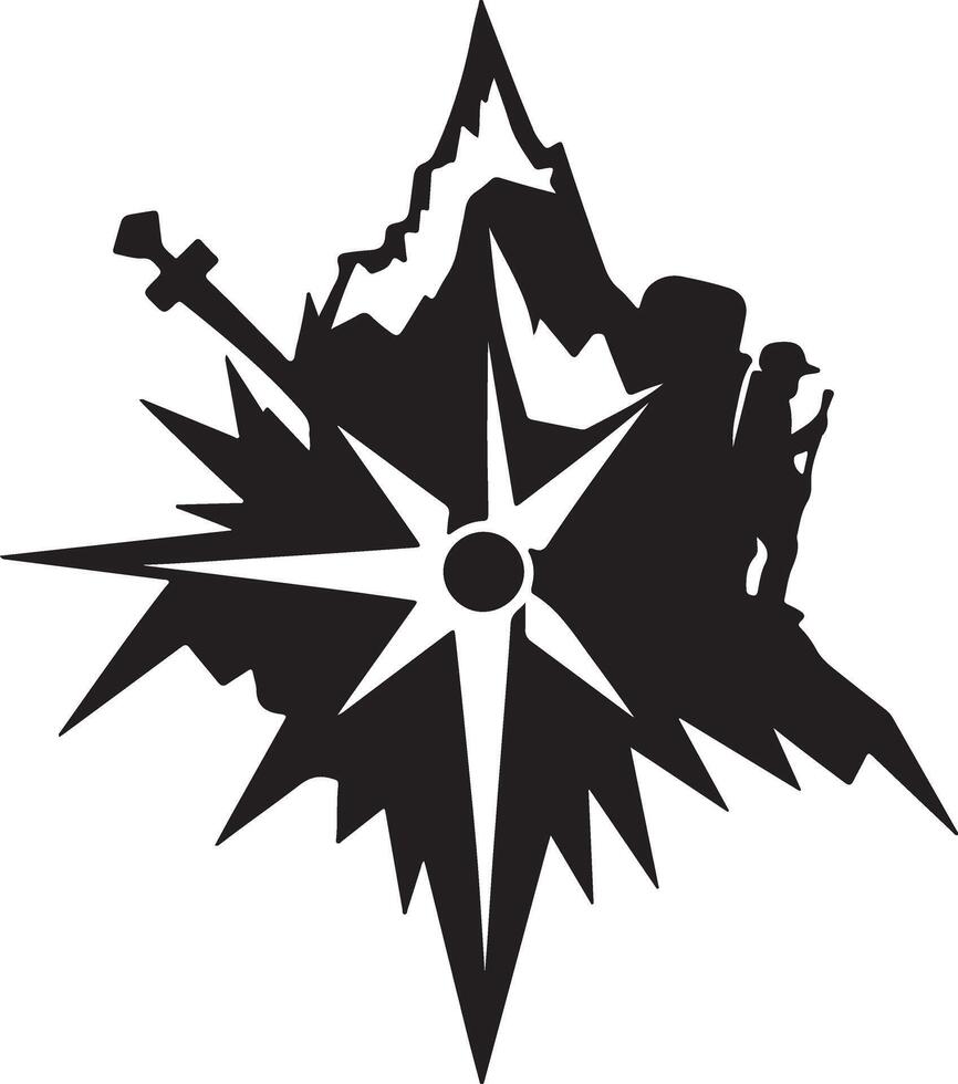 A rugged and dynamic logo silhouette representing an adventure travel company. vector