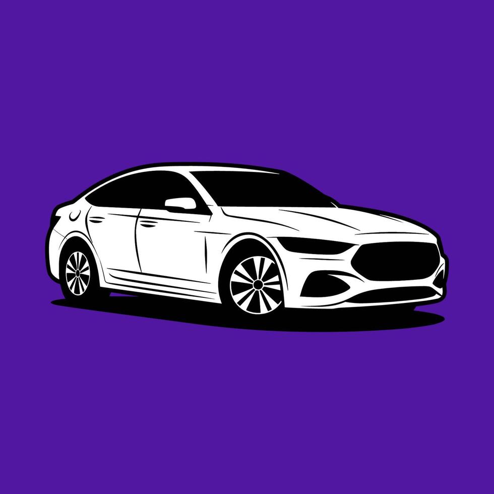 A white car on a purple background vector