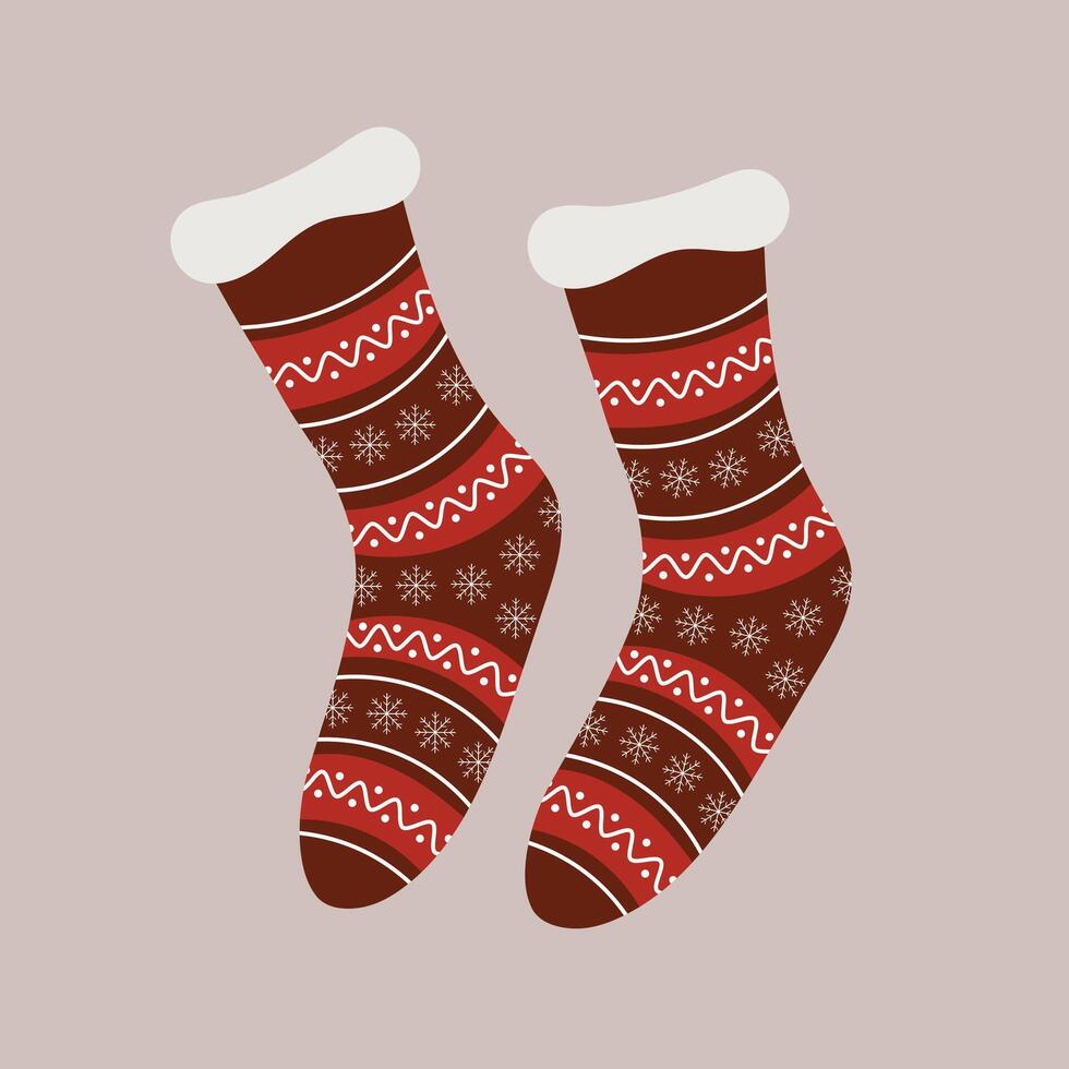 Christmas pair of socks with pattern. New Year ornament, decoration. Flat illustration vector