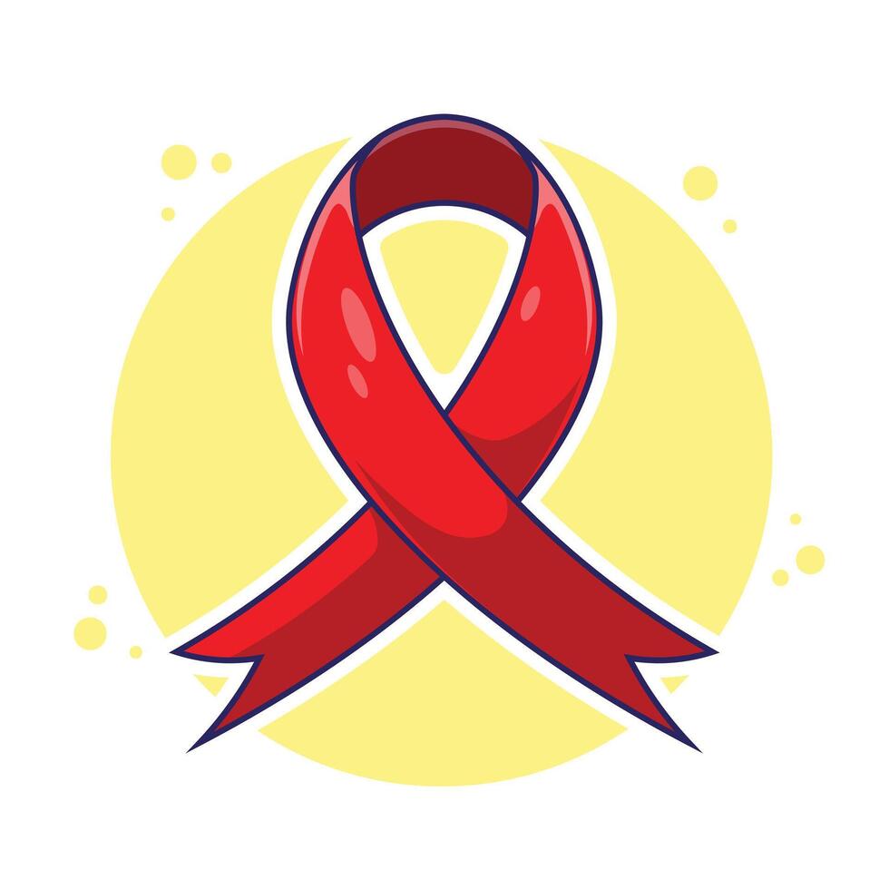 International world hiv aids day campaign icon symbol mascot illustration. Red ribbon hiv aids prevention alertness symbol badge sign vector