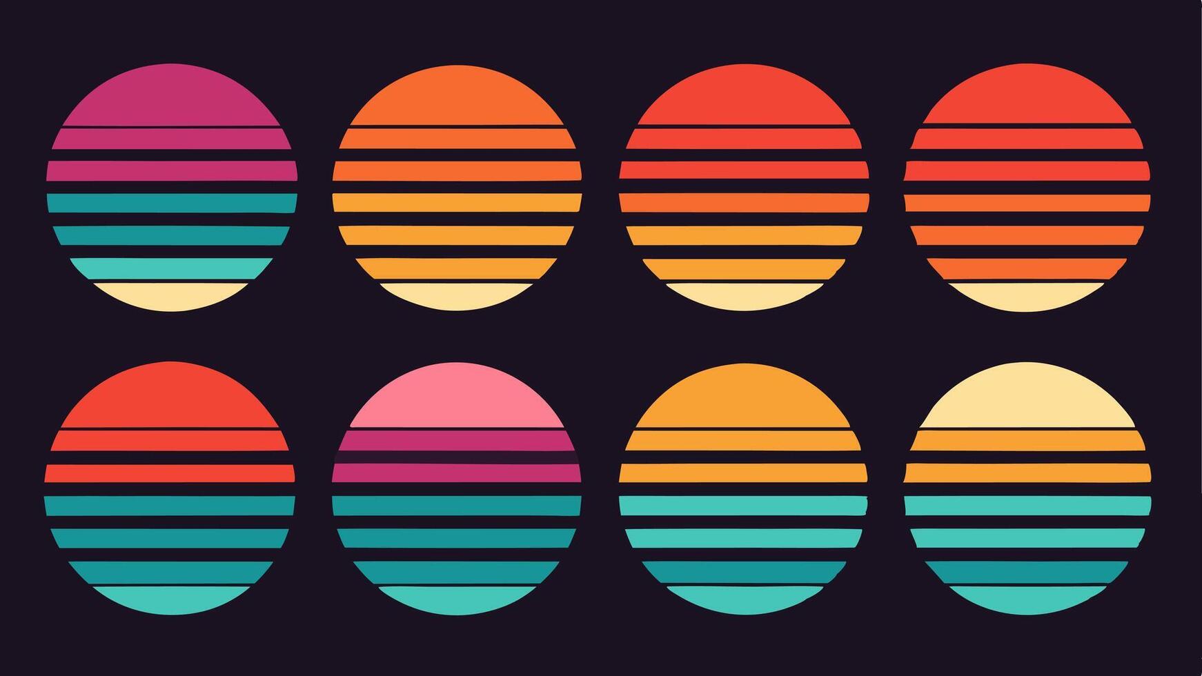 Retro Sunset Circles - 80s Aesthetic for Print on Demand, T-shirt Design, Book vector
