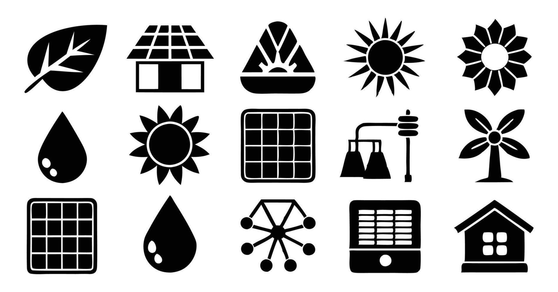 Various solar energy icons on a white background vector