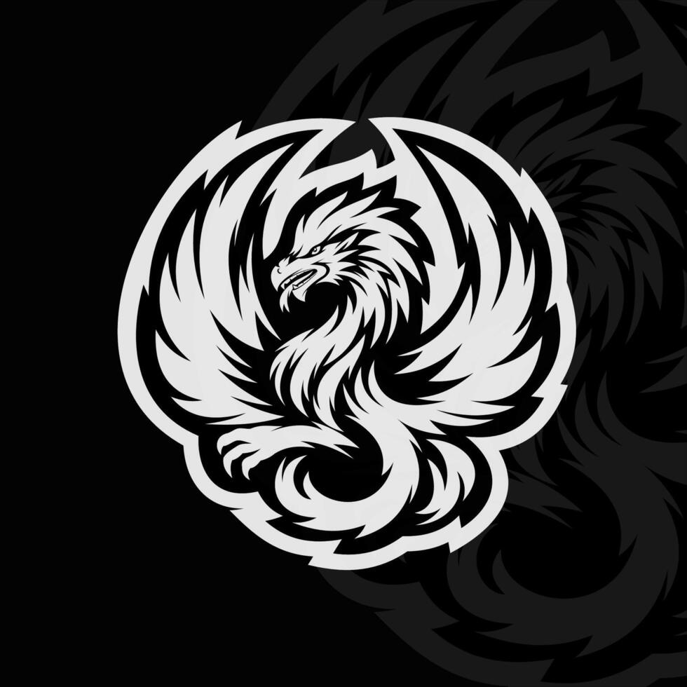 A black and white logo with a phoenix on it vector
