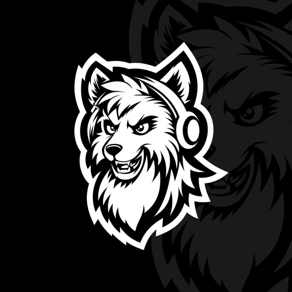 A wolf head with headphones on a black background vector