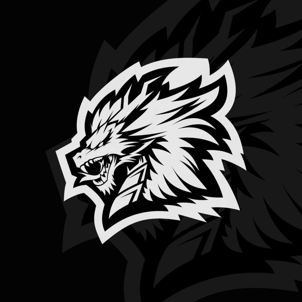 A black and white logo with a dragon head vector