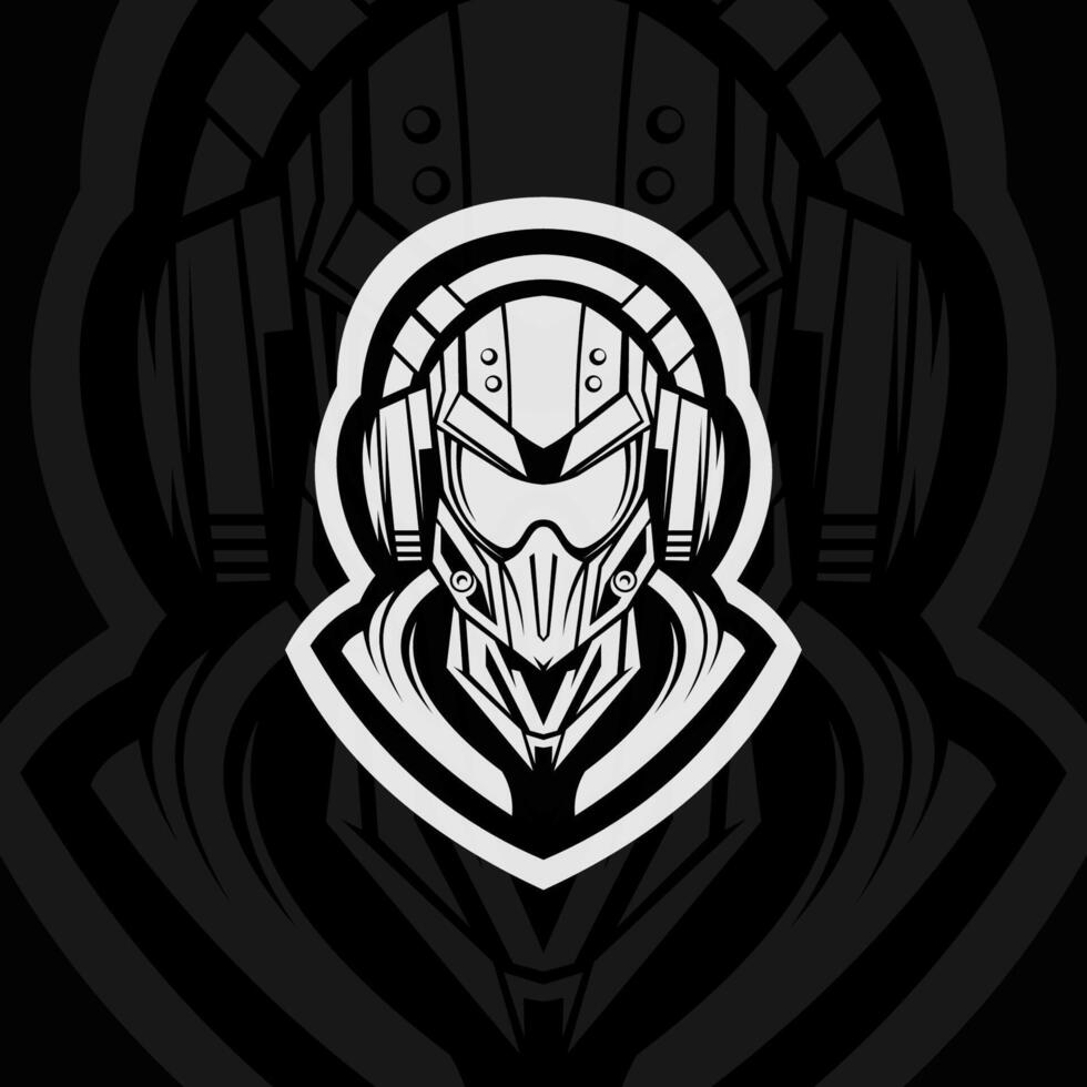 A black and white logo with a helmet on it vector