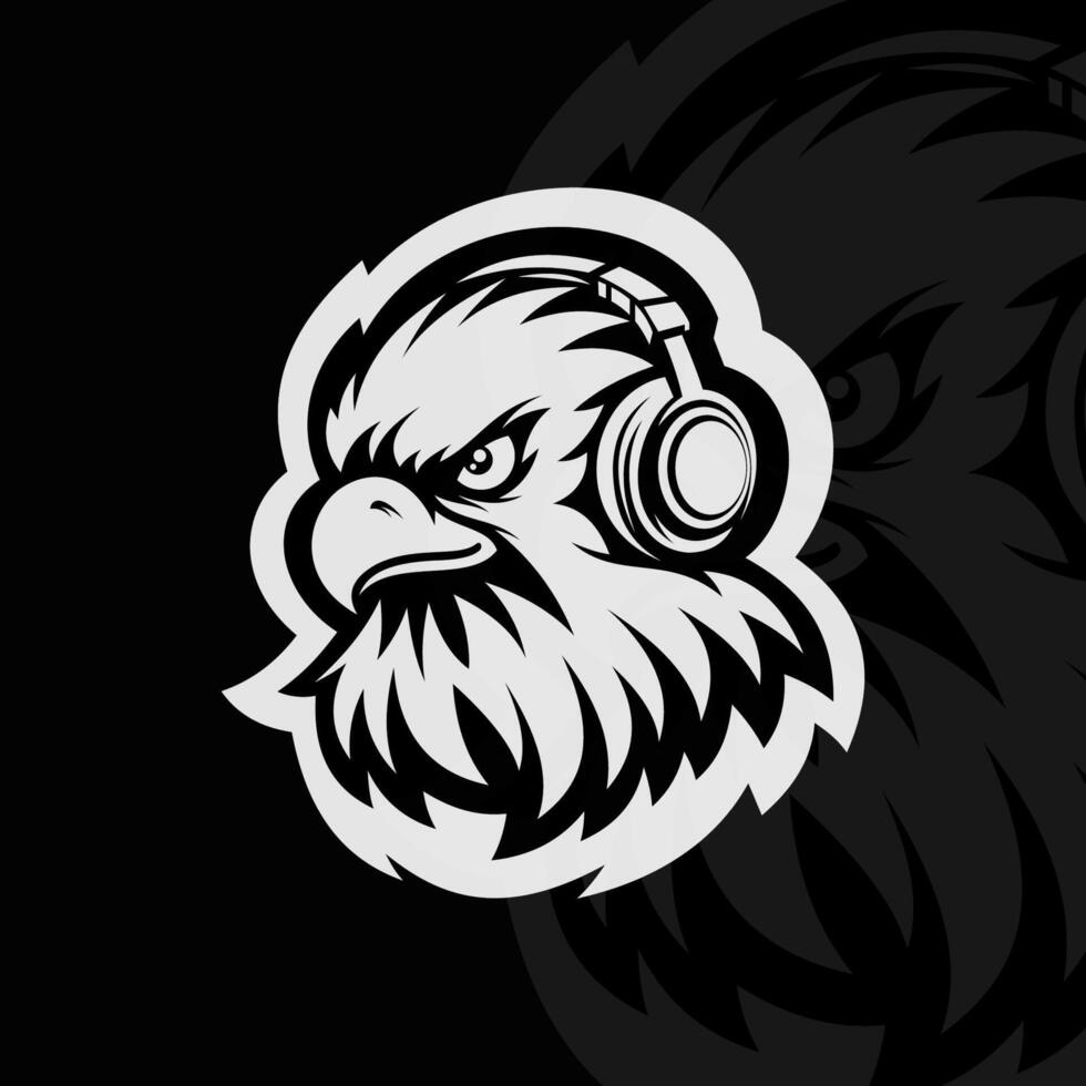 An eagle head with headphones on its head vector