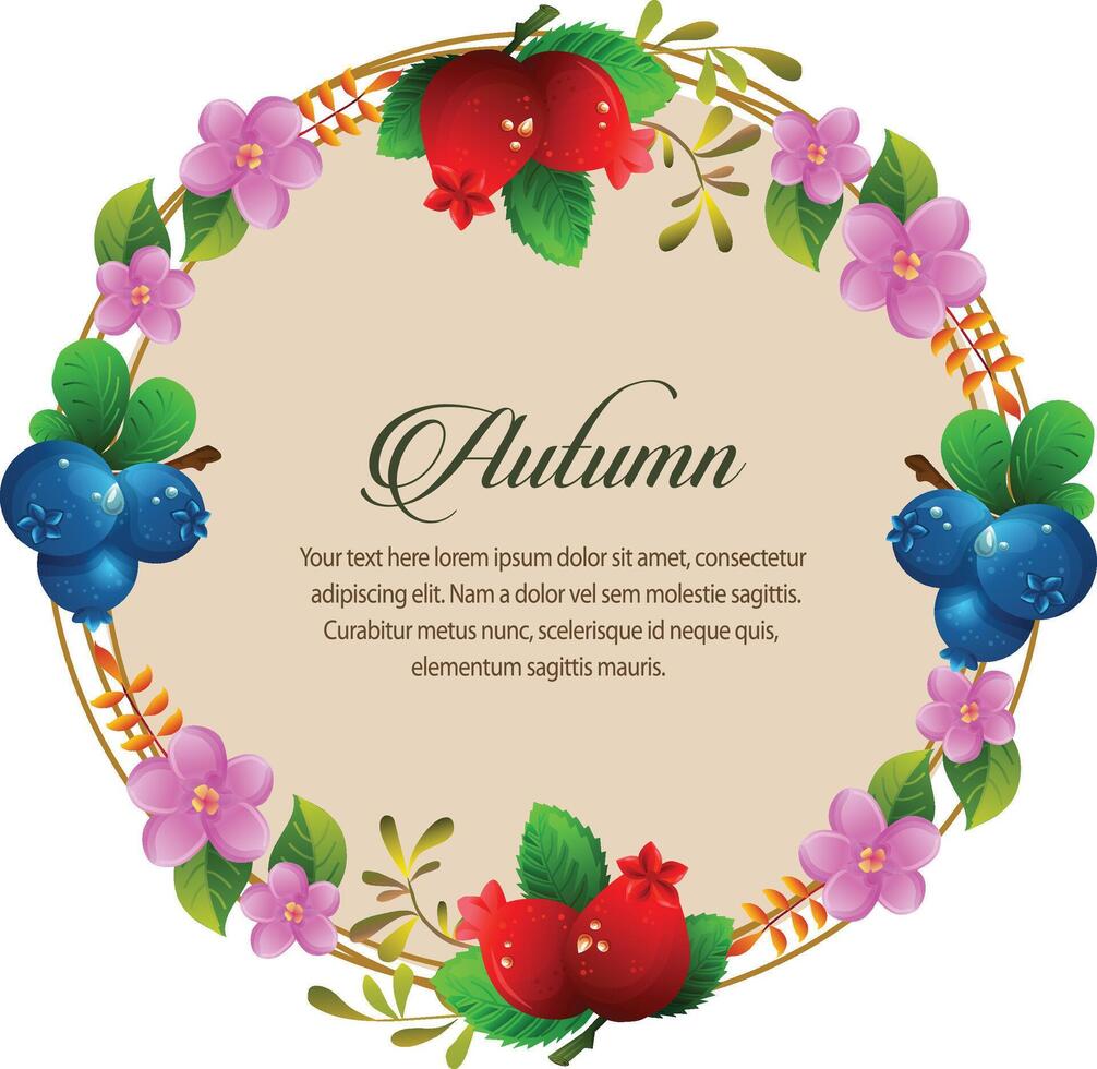autumn card round with blueberry cranberry vector