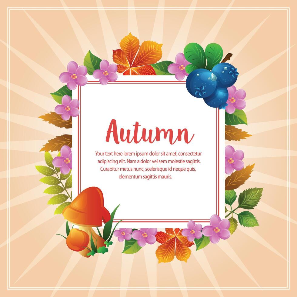autumn fall with blueberry leaves mushroom vector