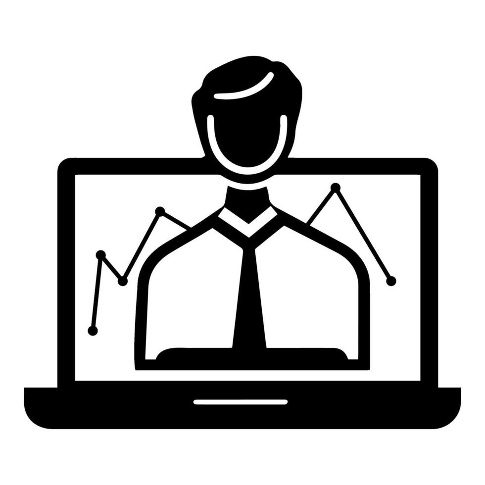Business professional analyzing data trends on a laptop in a remote workspace setting vector