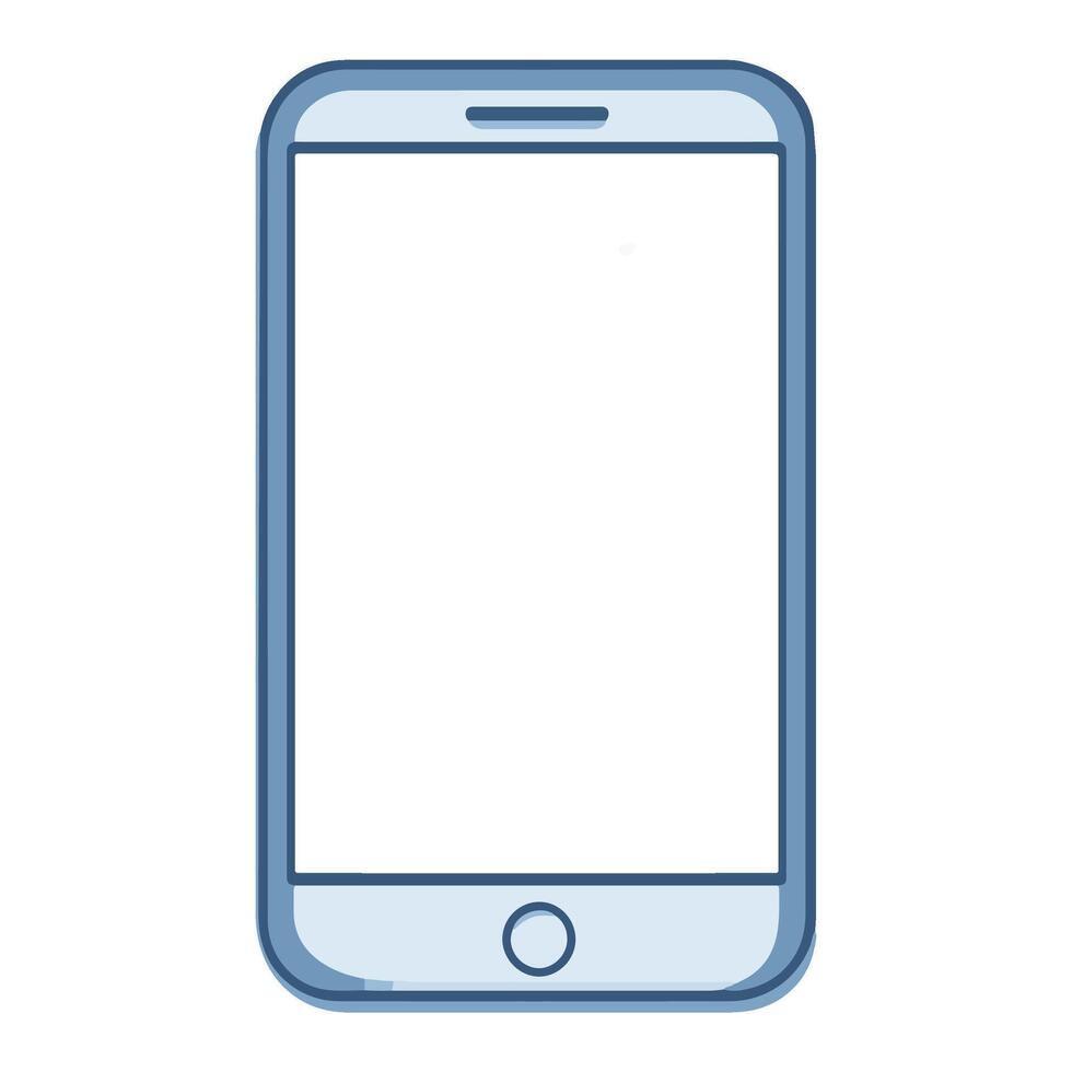 A simple blue outline of a smartphone with a blank screen ready for customization or design vector