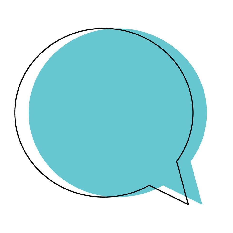 Conversation bubble graphic design in blue with a black outline and tail for dialogue representation vector