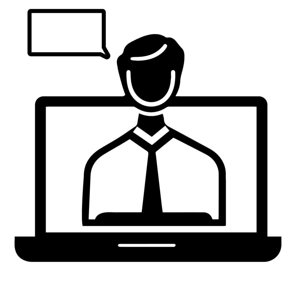 Virtual meeting with a professional presenter engaged in online communication from a laptop vector