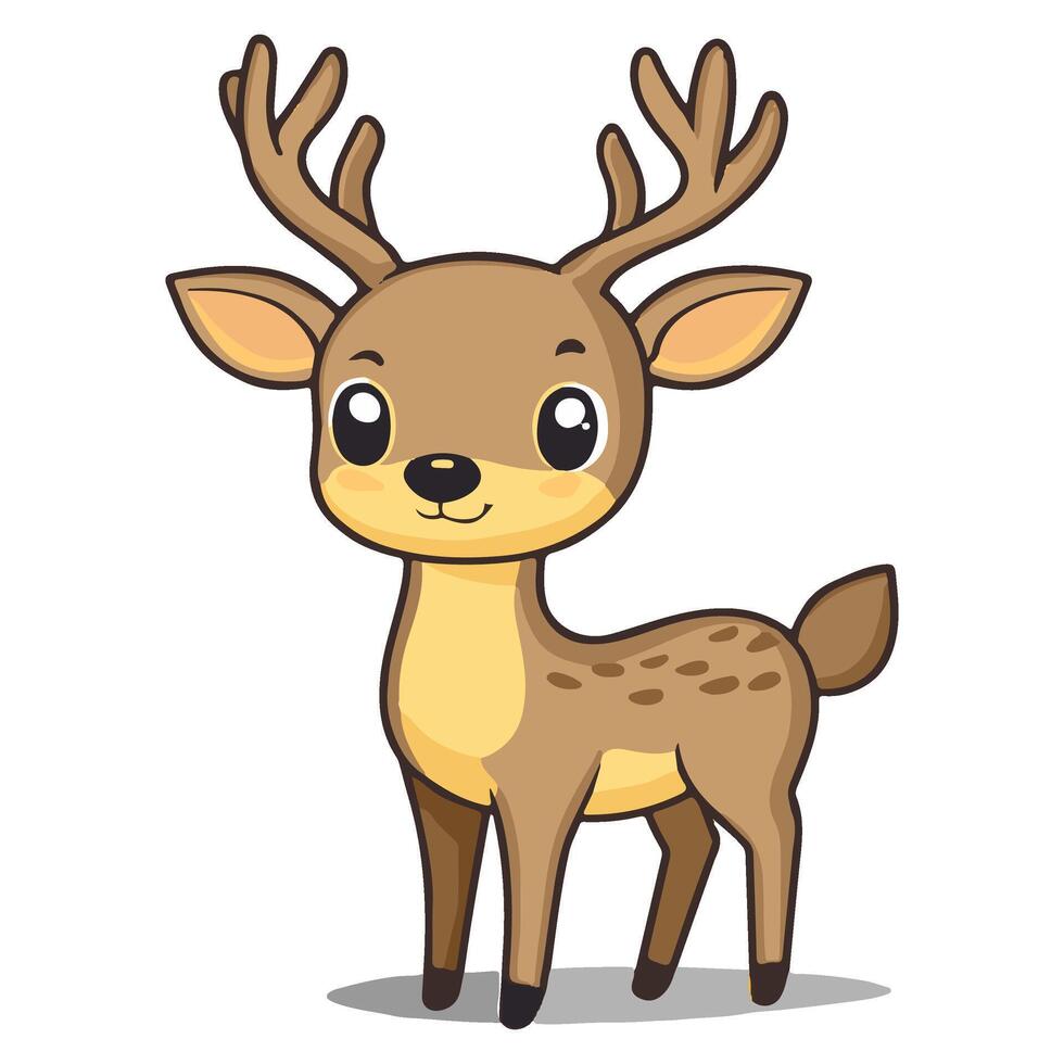 Cute cartoon deer character standing cheerfully in a playful pose, showcasing its distinct antlers vector