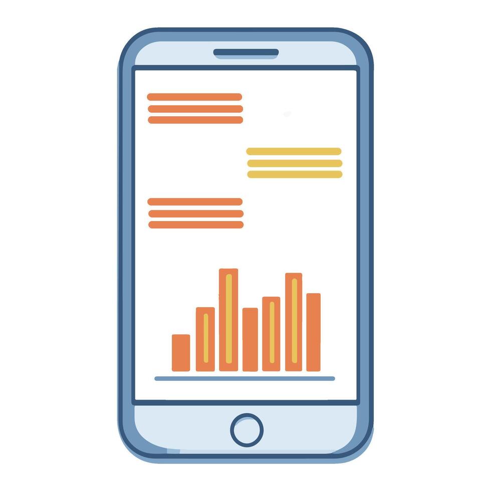 Mobile device displaying analytical data and colorful graphs in a modern design vector
