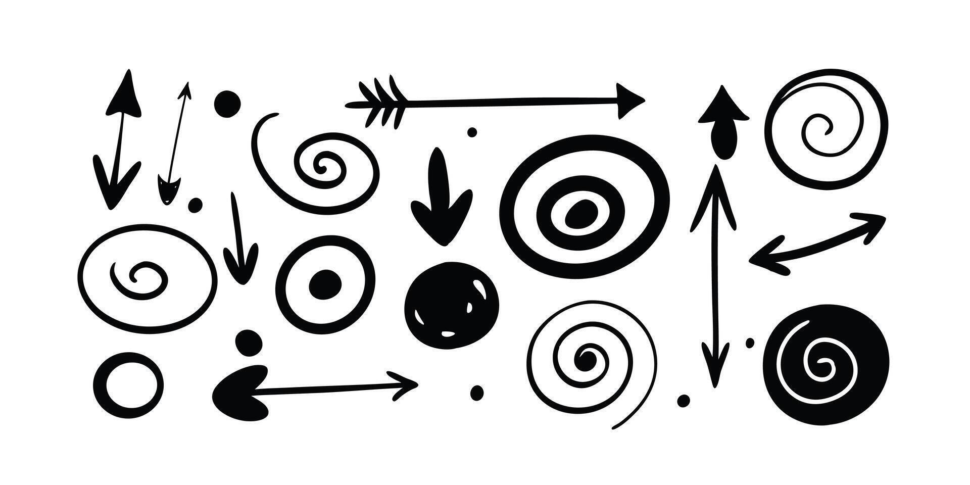 Hand drawn arrows circles and spirals create a dynamic design. vector