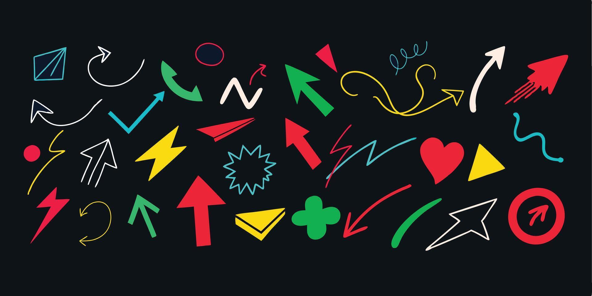 A Colorful Assortment of Hand-Drawn Arrows for Direction and Emphasis vector