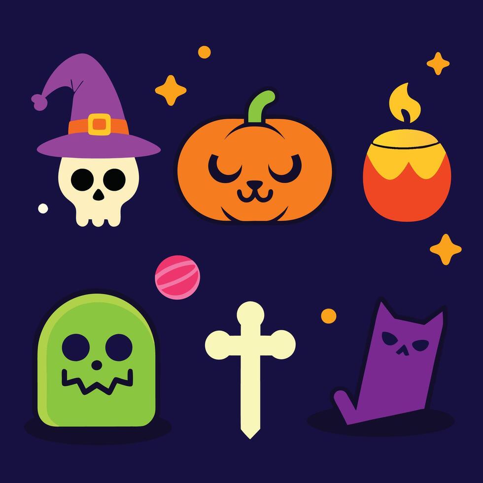 Groovy Halloween pumpkin and ghost patch collection for decor vector
