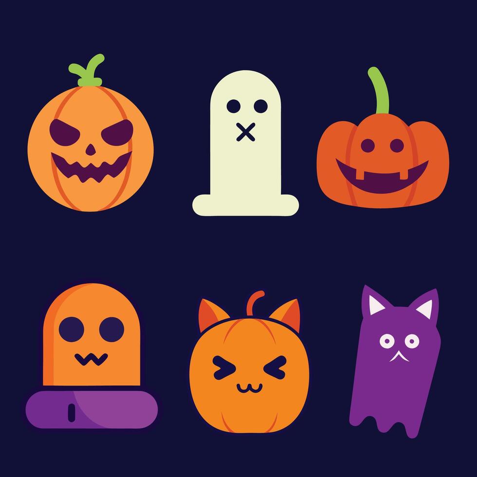 Retro Halloween hand-drawn pumpkins and ghosts for decor vector