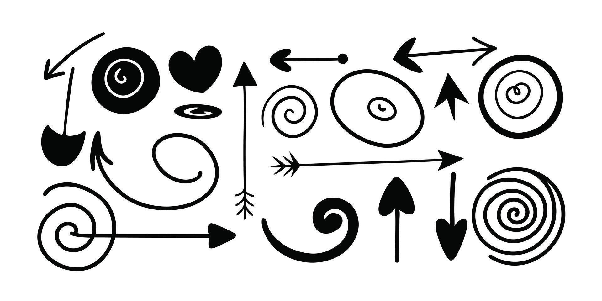 This Set of Hand Drawn Arrows and Swirls Adds a Touch of Whimsy. vector