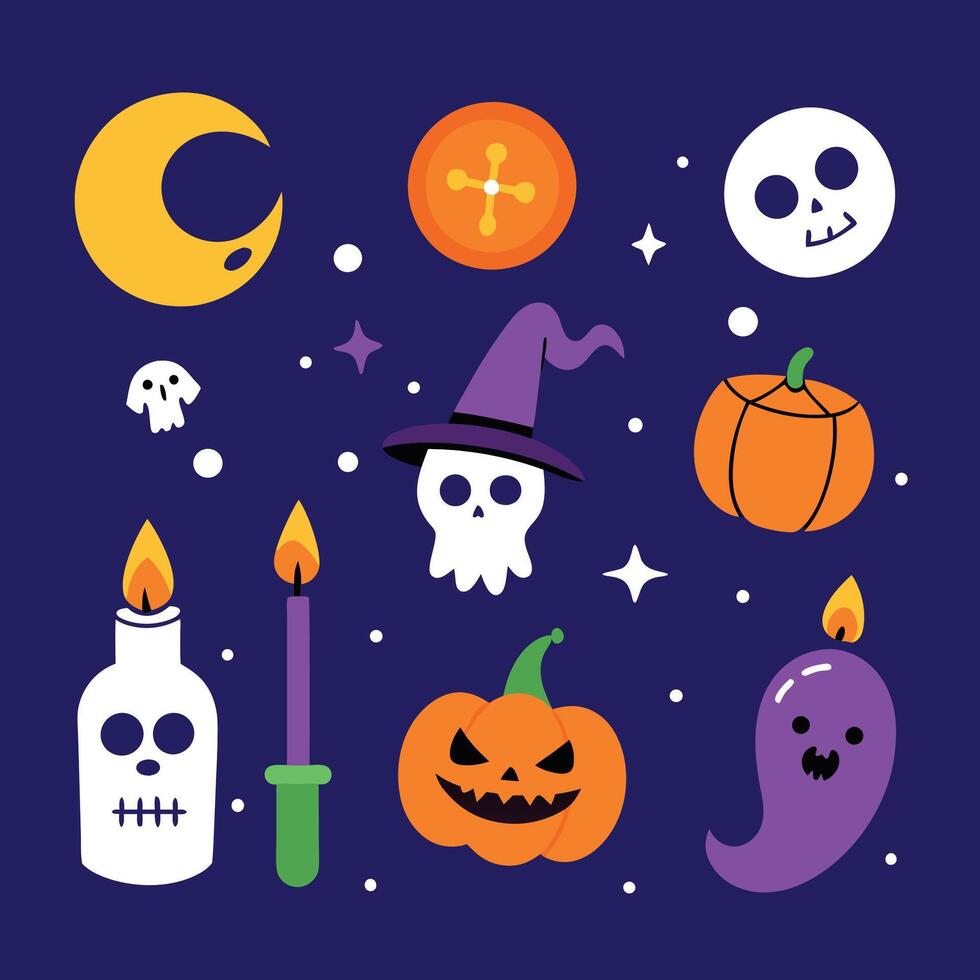 Scary Halloween candle illustration with creepy ghost and pumpkin elements vector