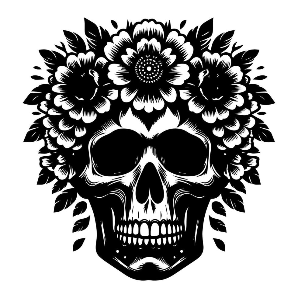 Floral Skull Design with Flower Crown for T Shirt Graphics and Logo Branding vector