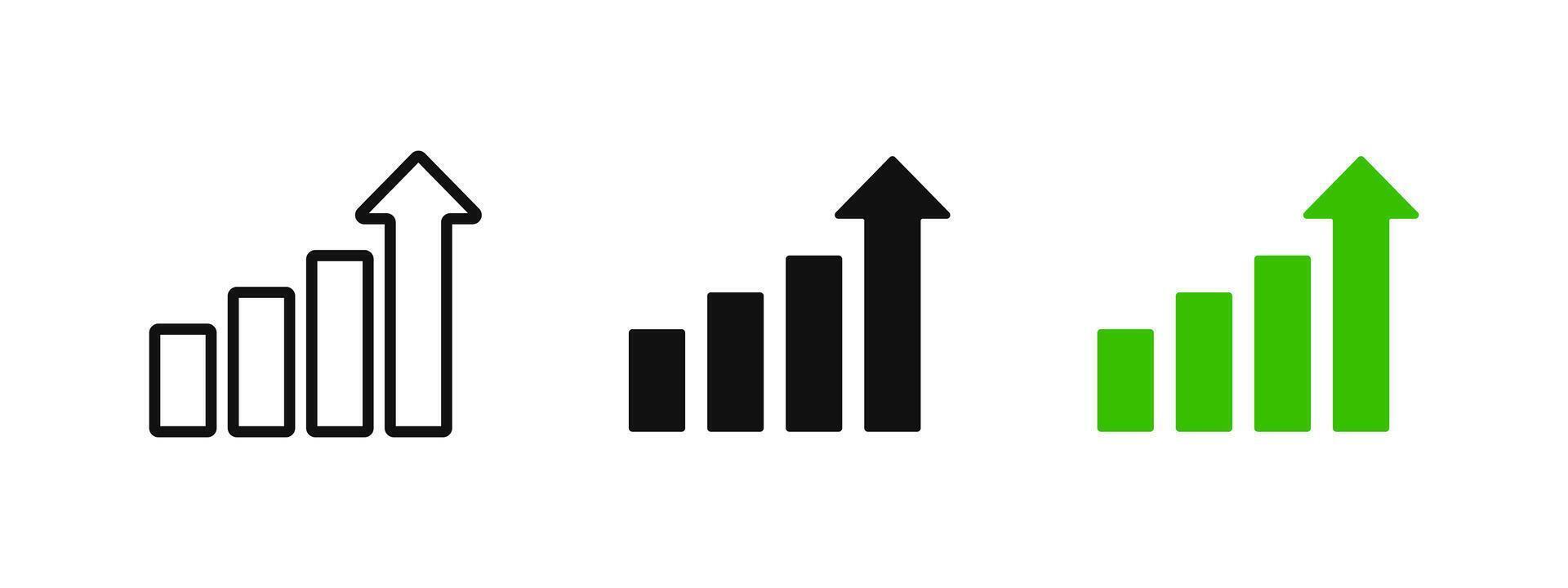 Growth icon. Progress symbol. Increasing statistic diagram. Rising up arrow sign. Financial chart indicator. Upgrade and update pictogram. Development graph. Profit grow graphic. Advance concept. vector