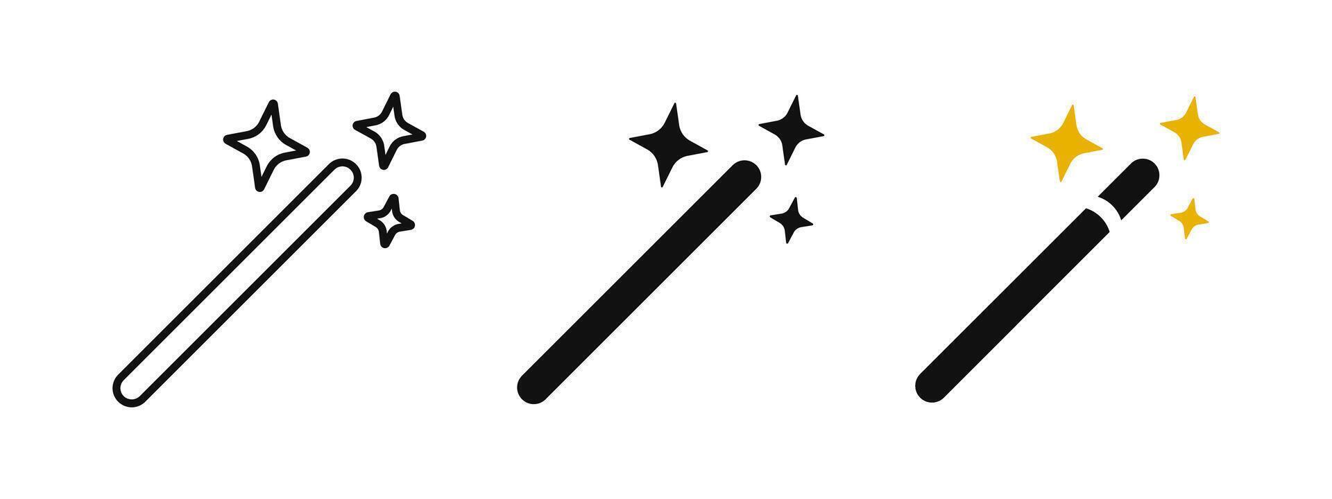 Magic wand icon. Magic stick tool button. Photo filter editing enhance tool symbol. Sparkling fairy wand with bleaching stars. Illusion sign. Miracle pictogram. Magician enchantment concept. vector
