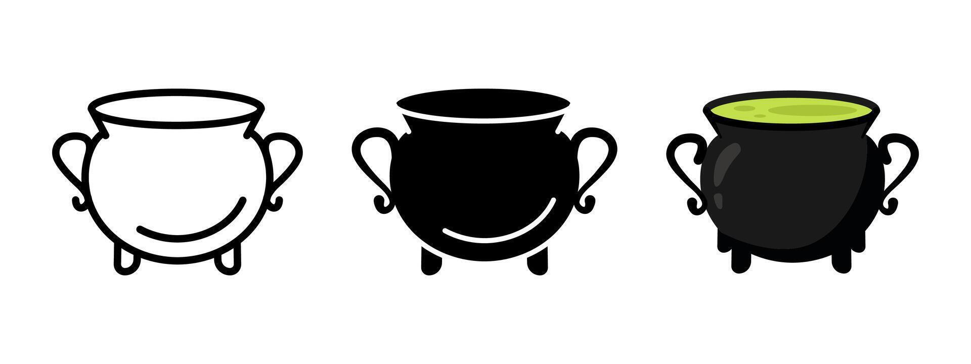 Cauldron icon. Cooking pot symbol. Magic cauldron illustration. Halloween witchcraft pot sign. Wizard or sorcerer wicked boiler art. Black poison potion silhouette. Halloween cauldron concept. vector
