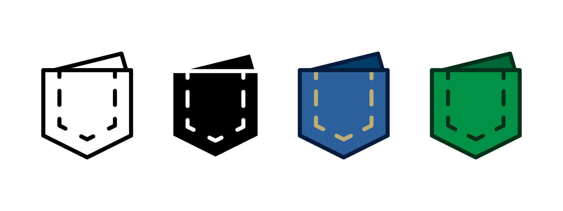 Jeans pocket icon set. Empty pocket illustration. Wallet symbol. Blue denim pocket pictogram. vector