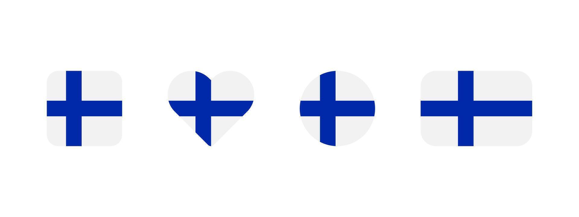 Finnish flag icon. Flag of Finland sign. Finnish national banner. Emblem of Finland. Multicolor Helsinki banner in four different shapes square, heart, circle and rectangle. Helsinki symbol. vector