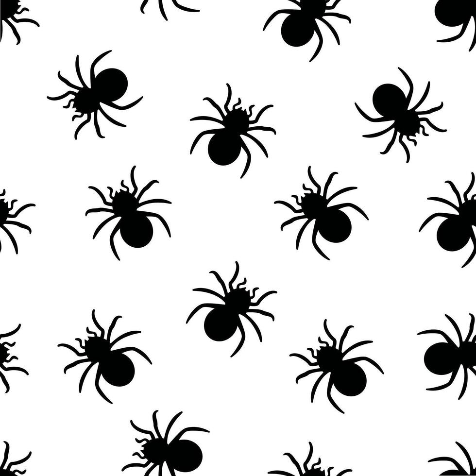 Spider pattern seamless. Black spiders on white background endless wallpaper. Spider silhouette endless pattern for fabric, textile or paper ornament. Halloween decoration background texture. vector