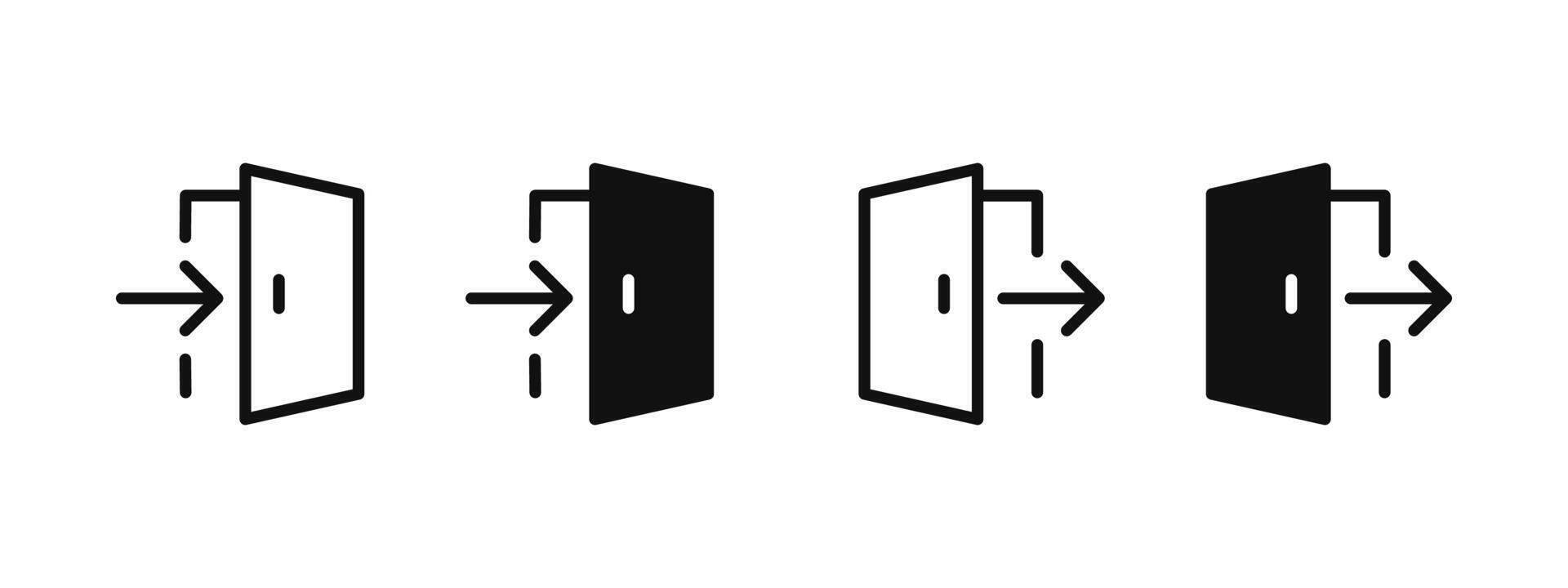 Login icon. Logout button. Open door with arrow symbol. Exit and enter door sign. Door entrance illustration. Website and app account login interface pictogram. Sign up outline concept vector