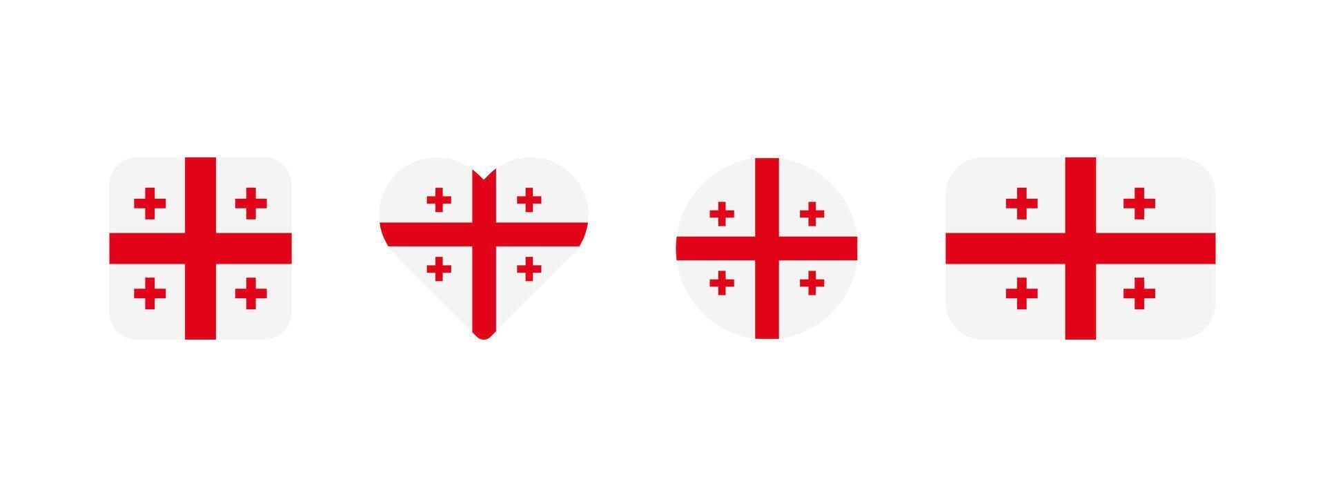 Georgian flag icon. Flag of Georgia sign. Georgian national banner. Emblem of Georgia. Caucasian cuisine banner in four different shapes square, heart, circle and rectangle. Tbilisi symbol. vector