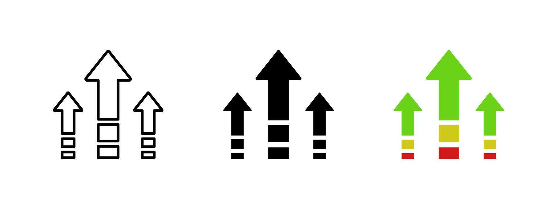 Growth arrow icon. Three upload arrows illustration. Upgrade button. Level up symbol. Progress chart pictogram. Boost sign. Increase diagram. Improve, advance and success concept. vector