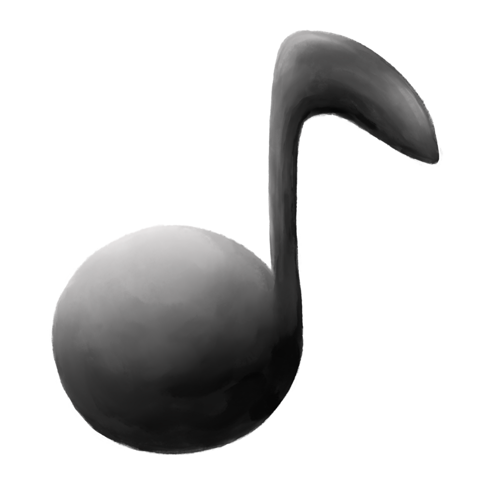 Monochromatic cartoon music note, black and white gradient coloring, music note isolated png