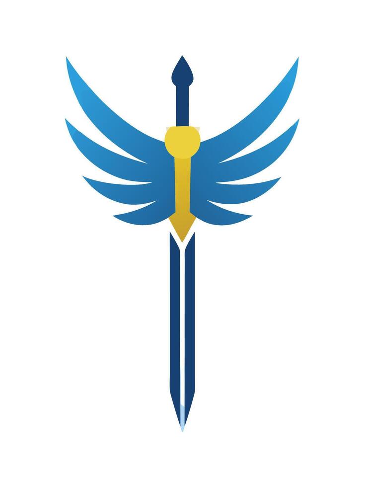A blue and yellow sword with wings vector