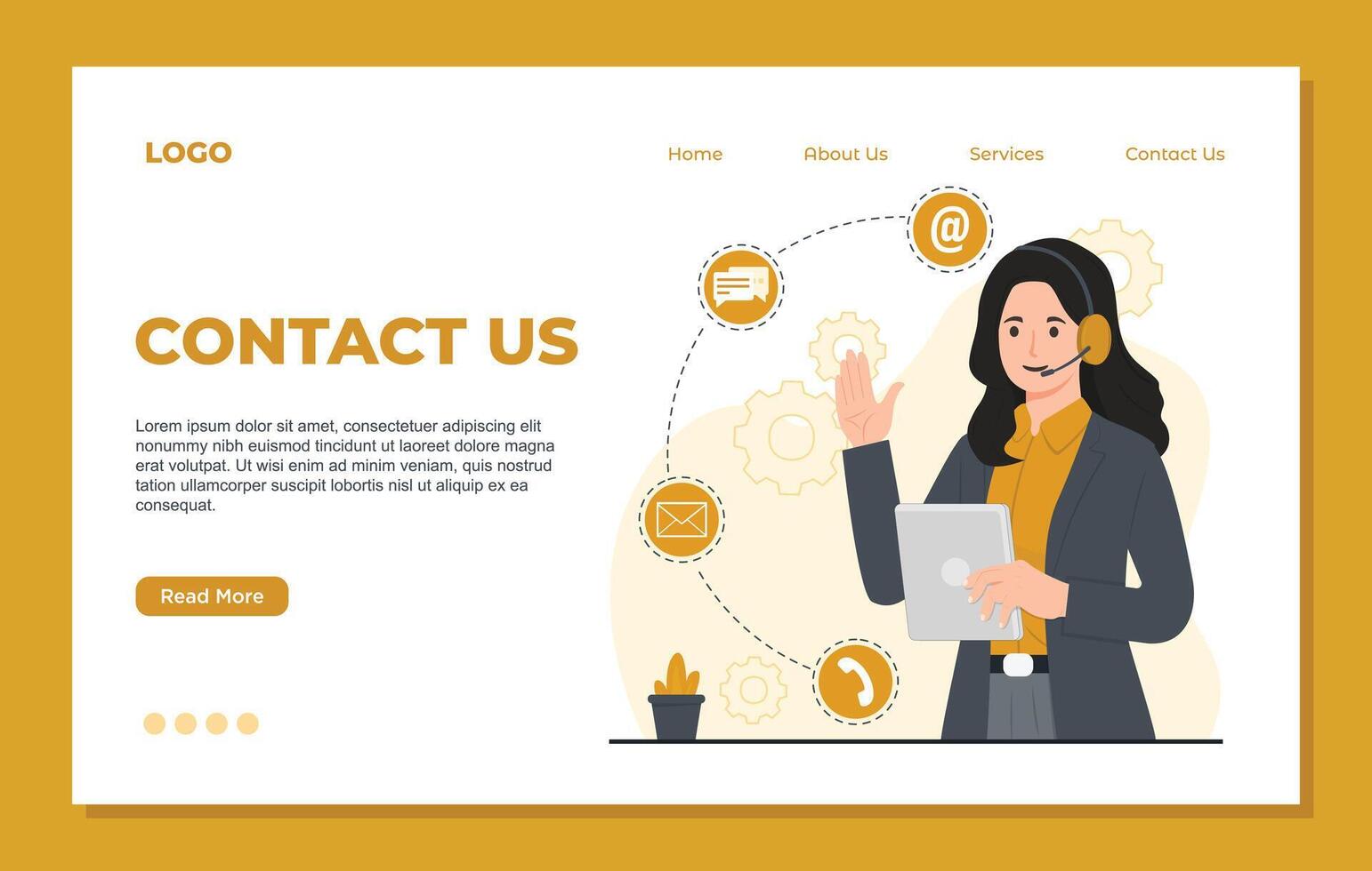 Contact us website landing page template. Customer support service, customer support. vector
