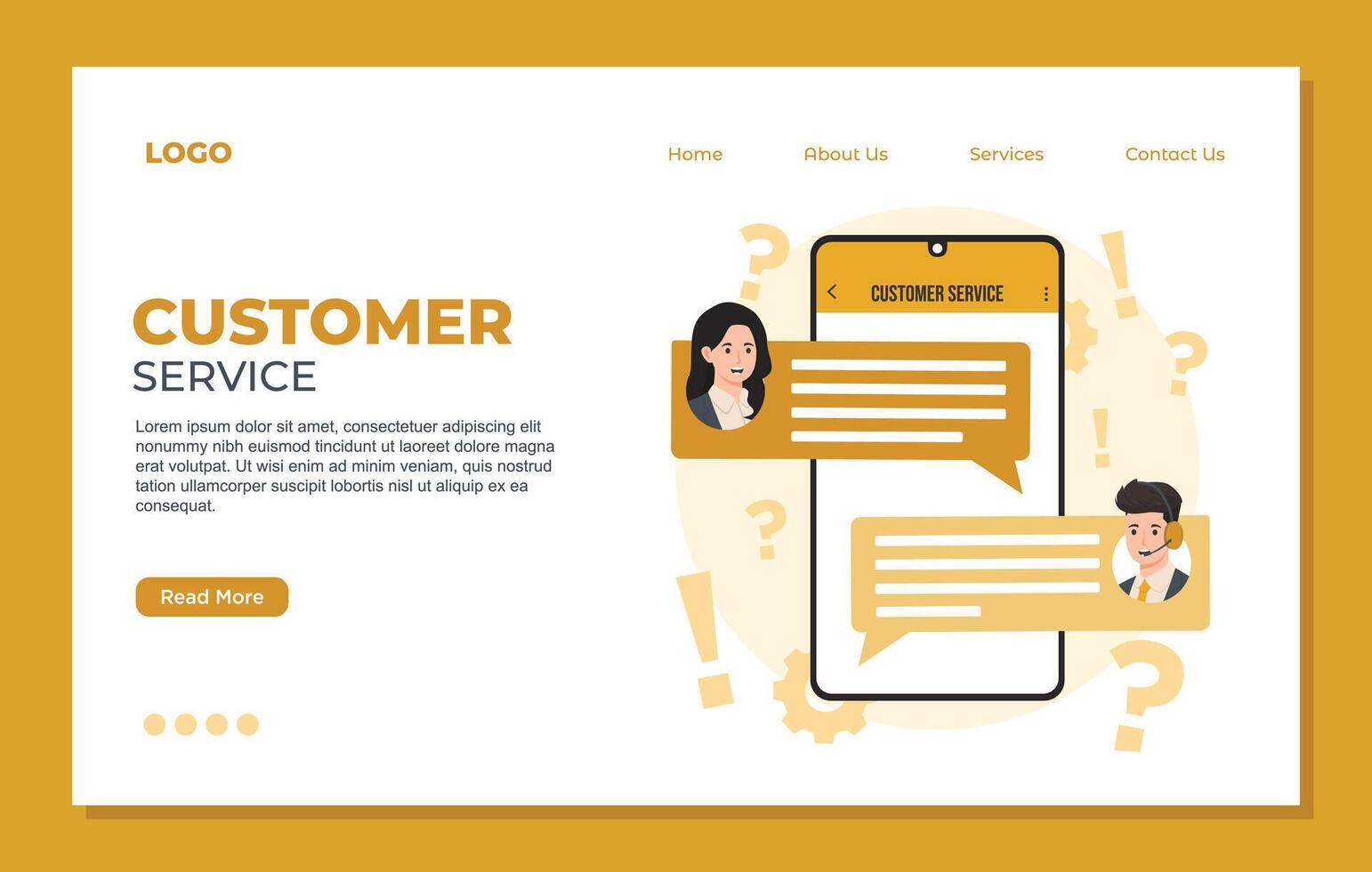 Customer service landing page template concept. Flat design illustration. Landing page template. vector