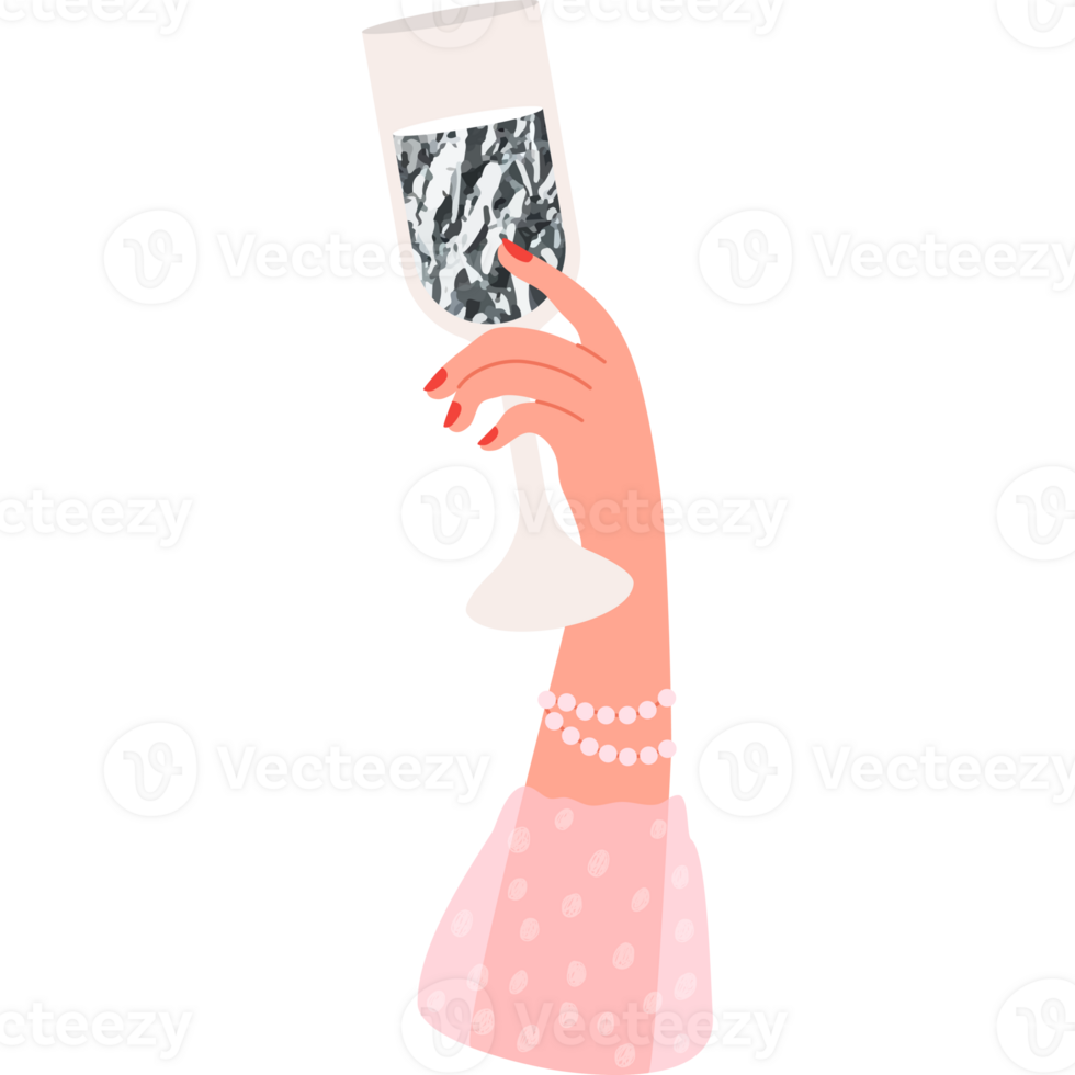 Female hand with shiny silver drink in glass png