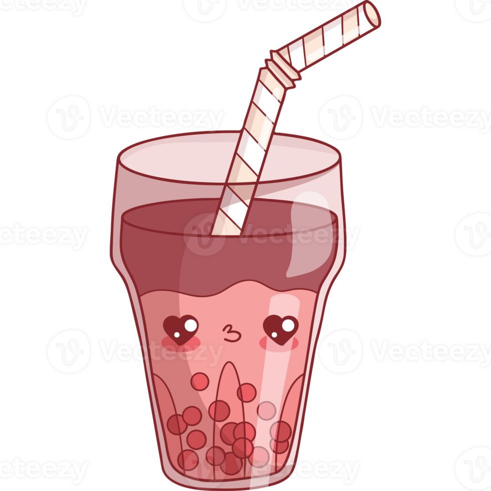 Cute glass bubble tea with straw png