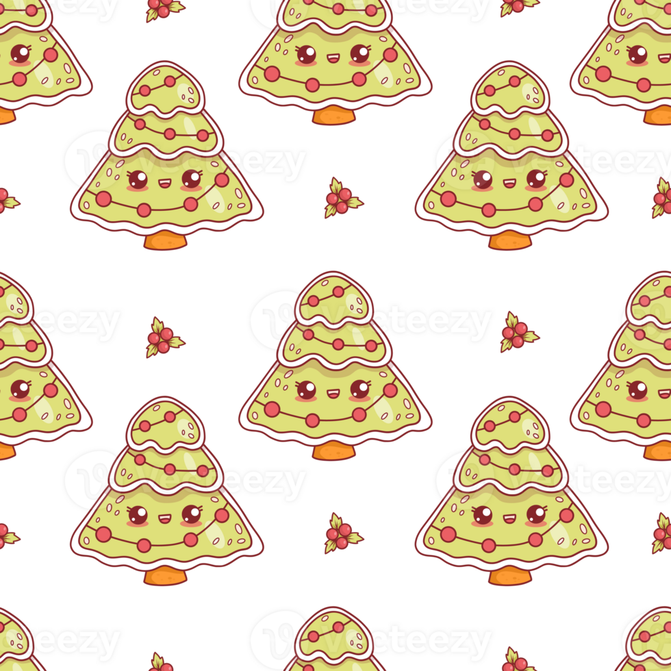 Seamless pattern with cute Christmas gingerbread tree png
