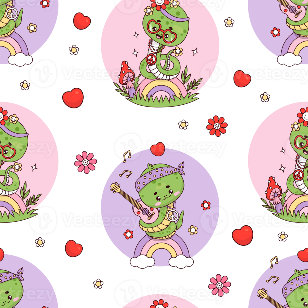 Seamless pattern with groovy hippy snake png