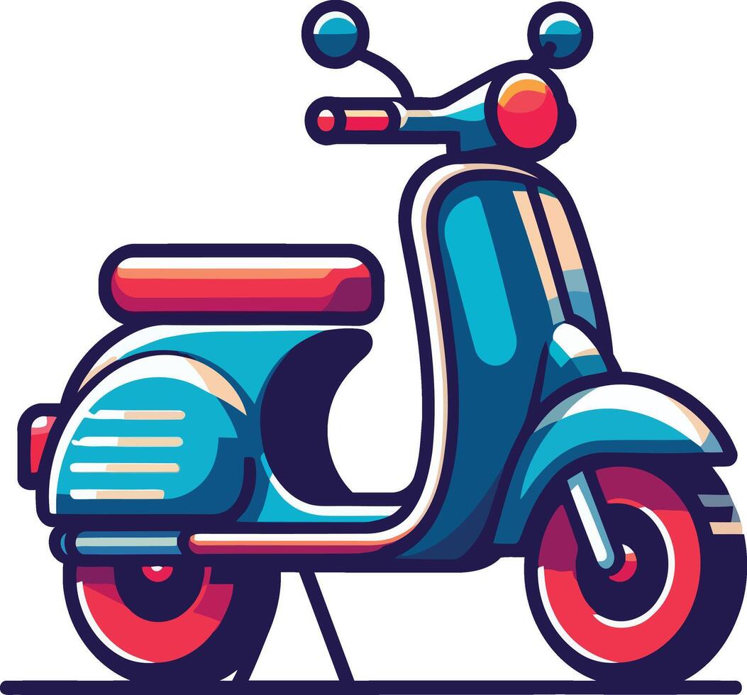 A blue scooter is shown in a flat style vector