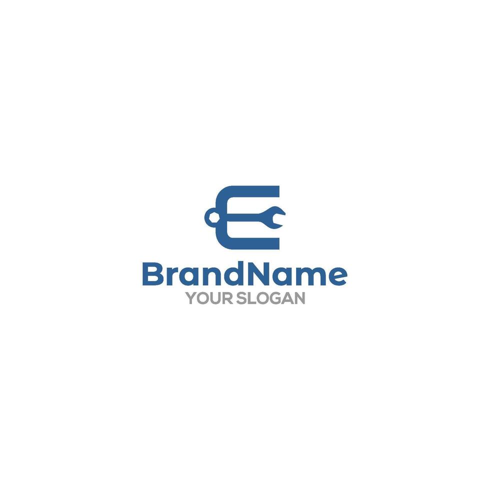 Simple E Wrench Logo Design vector