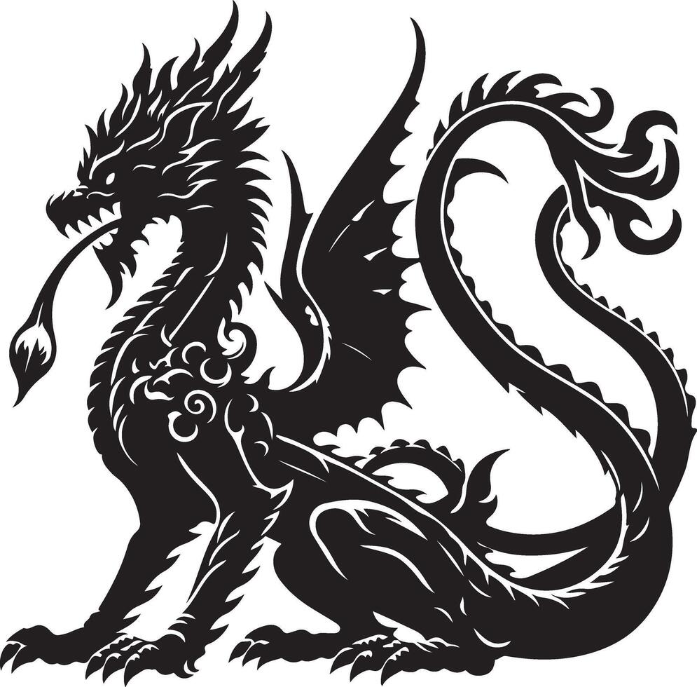 Mystic Scales The Serpent of Legends Dragon Silhouette Icon Art vector