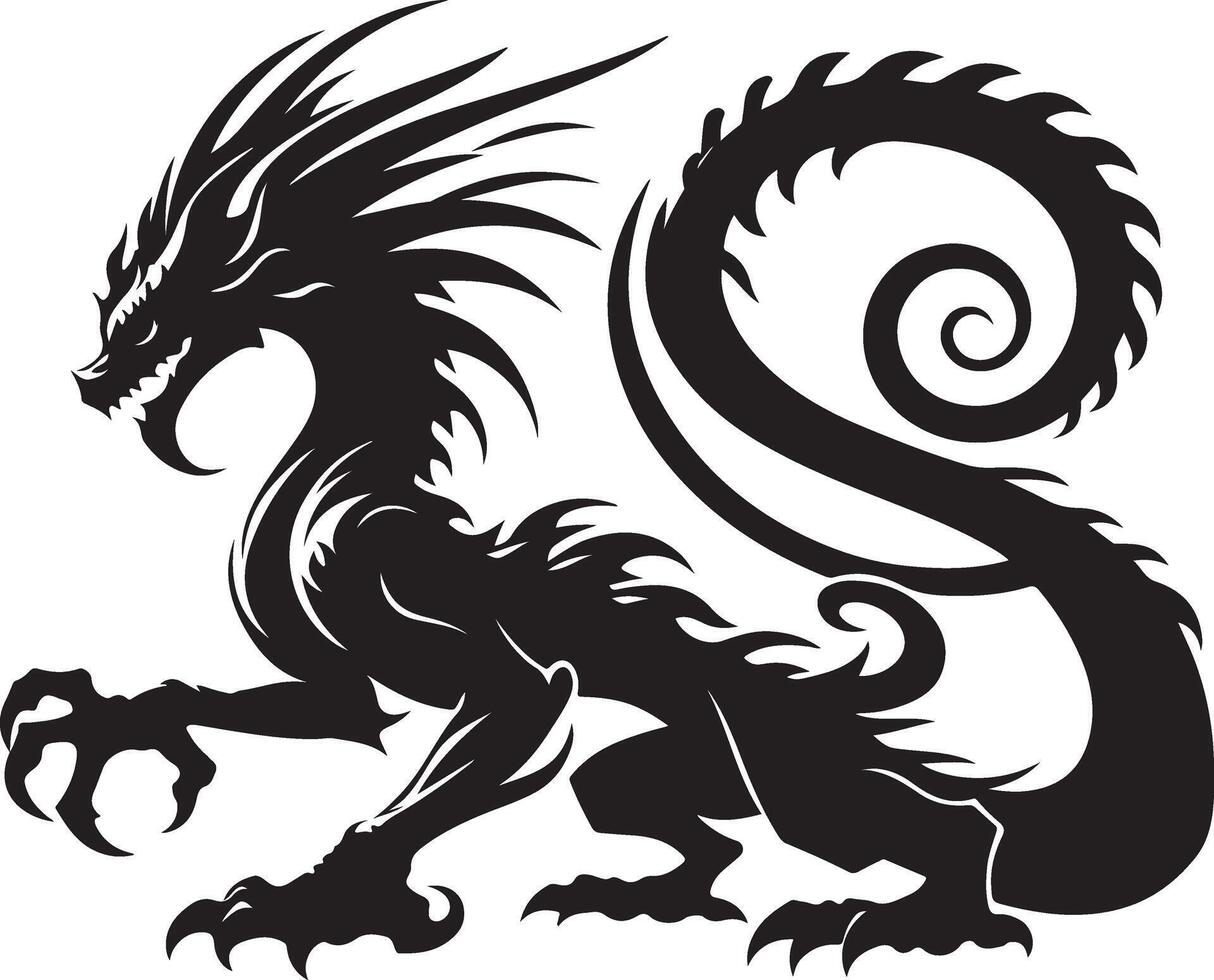 Dragon mythical creature silhouette illustration on white background vector